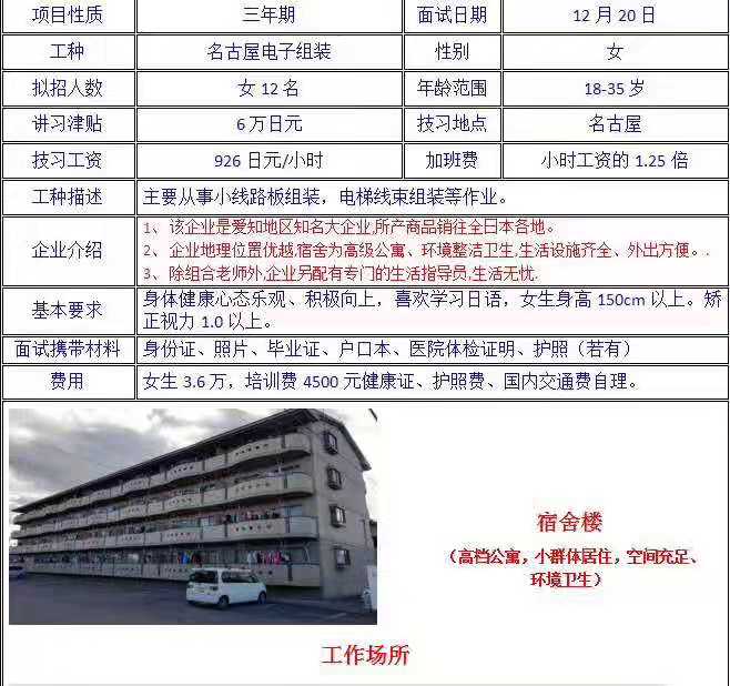 赴日本電子女工簡章